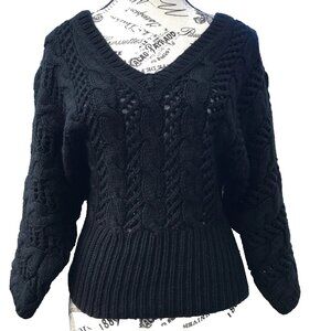 Hand Knit Cashmere/Wool/Yak Black V-Neck Soft Elegant Sweater Women's M